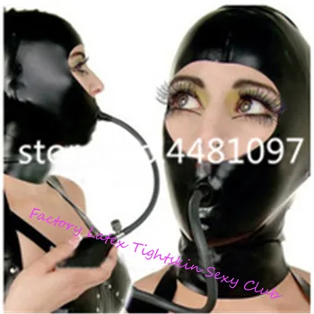 Sexy Black Latex Dihalne Maske Polno Glavo Masko Fetiš Latex Kapuco z Ust Cev Meri XS-XXL 10255