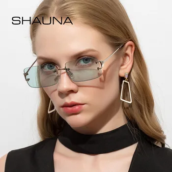 SHAUNA Moda Rimless Ženska sončna Očala Znamke Oblikovalec Jasno, Zeleni ljudje Barvnih Odtenkov UV400