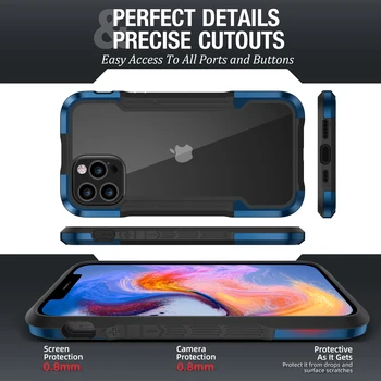 Shockproof Oklep Primeru Za iPhone 12 Pro MAX Coque 12 Mini Primeru Luksuznih Pisane Mavrice Kovinski Odbijača Anti-knock Prozoren Pokrov