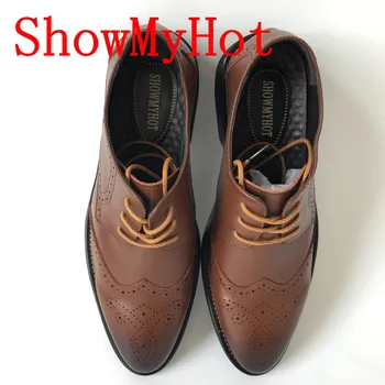ShowMyHot pravo usnje Bullock moška Oxford priložnostne čevlji dihanje, jesenskem vklesan moški Britanski poslovni kravato Oxford čevlji 10594