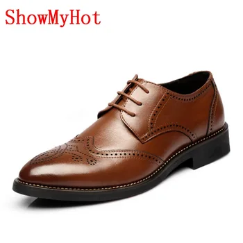 ShowMyHot pravo usnje Bullock moška Oxford priložnostne čevlji dihanje, jesenskem vklesan moški Britanski poslovni kravato Oxford čevlji