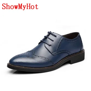 ShowMyHot pravo usnje Bullock moška Oxford priložnostne čevlji dihanje, jesenskem vklesan moški Britanski poslovni kravato Oxford čevlji