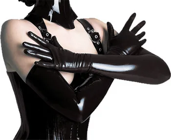 Sijoči Usnje Seksi Imitacije Lakastega Rokavice Dolgo Lepilo iz Lateksa Seks Tesen nočni klub Ples Queen Skušnjavi 44 cm