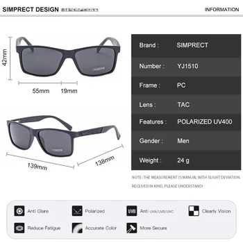 SIMPRECT 2021 Moda Kvadratnih Polarizirana sončna Očala Moških UV400 Visoke Kakovosti TR90 Elastičnost Anti-Glare Voznika sončna Očala Za Moške