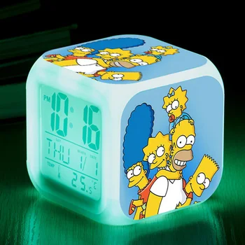 Simpson Barva Spreminja, Alarm Ura LED Digitalna Ura Svetlobe Noč Žareče Otroci Desk Clock Otrok Darilo za Otroke Srčkan 3524