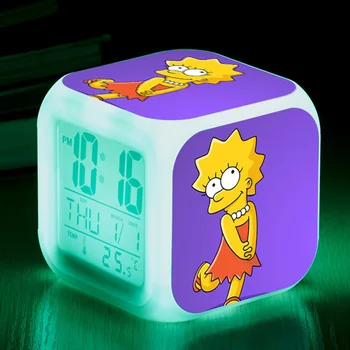 Simpson Barva Spreminja, Alarm Ura LED Digitalna Ura Svetlobe Noč Žareče Otroci Desk Clock Otrok Darilo za Otroke Srčkan