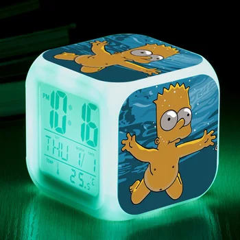 Simpson Barva Spreminja, Alarm Ura LED Digitalna Ura Svetlobe Noč Žareče Otroci Desk Clock Otrok Darilo za Otroke Srčkan