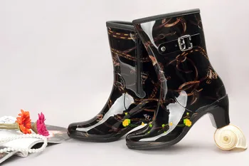 Slip-v-cevi, visoko peto strani zadrgo plus žamet plus bombaž škornji ženski gume rainboots sredi tele dež škornji ženske