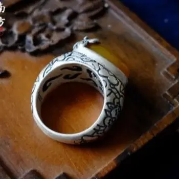 SNew srebrni nakit ročno Kitajski retro topaz nesramna čar pretirane ženske odpiranje prstan nastavljiv 7285