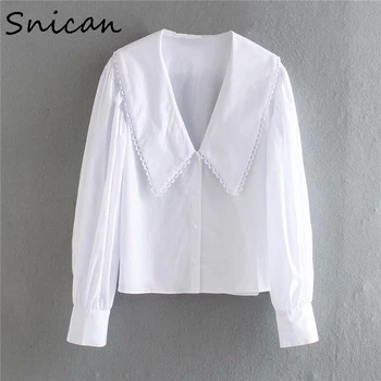 Snican osnovna bela peter pan ovratnik ženske bluzo z dolgimi rokavi urad ženske enotna majica za leto 2020 jesen pomlad camisa mujer chic
