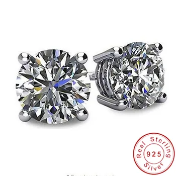 Solitaire 3ct Lab Diamond Gemstone Stud Uhan Realno 925 sterling srebrni Nakit Posla Poročni Uhani za Ženske, moške