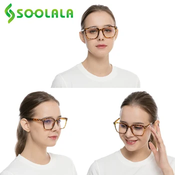 SOOLALA 4 Parov Kvadratnih Modra Svetloba Blokiranje Obravnavi Očala Ženske Povečevalna Očala Okvir Presbyopia Očala Ženska na Debelo 2045