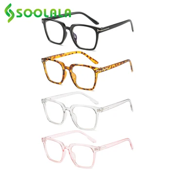 SOOLALA 4 Parov Kvadratnih Modra Svetloba Blokiranje Obravnavi Očala Ženske Povečevalna Očala Okvir Presbyopia Očala Ženska na Debelo