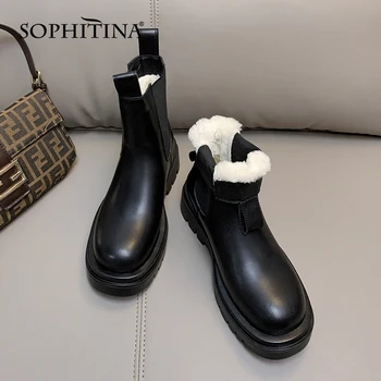 SOPHITINA Ženske Zimske Čevlje Toplo Platformo Premium Usnja, Slip-On Čevlji Plus Velikost 33-43 Plišastih Chelsea Priložnostne Gleženj Škornji MO834