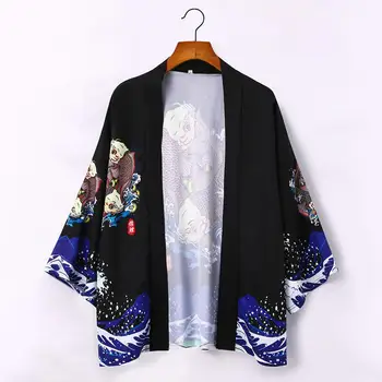 Sranje Val Tiskanja Kimono Jopico Poletna Oblačila za zaščito pred soncem Obi Moški Yukata Moške Haori Samurai Tradicionalni Japonski Oblačila