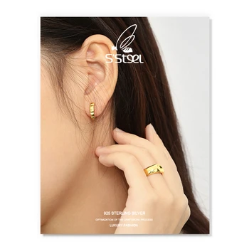 S'STEEL korejski Uhani 925 Sterling Srebro Hoop Uhan Za Ženske Minimalističen Krog Letnik Earings Pendientes Plata Nakit