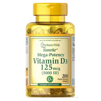 Sunvite Mega-potence, Vitamin D3 5000 IE 200 Softgels 20146