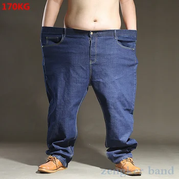 Super velikost prevelike hlače 350 funtov svoboden plus velikost hlače za moške, zelo velike velikosti traper kavbojke 9XL10XL modra Elastični pas