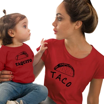 Taco in Taquito Družino Ujemanje Mama in Hči Tshirts Mati in Me Majica Poletje Priložnostne Mamica in Dojenček Ujemanje Tee Obleke