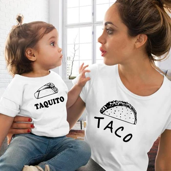 Taco in Taquito Družino Ujemanje Mama in Hči Tshirts Mati in Me Majica Poletje Priložnostne Mamica in Dojenček Ujemanje Tee Obleke