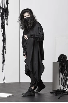 Temno črno srajco osebnost trendy moške svoboden haljo Japonski Yamamoto struktura plašč