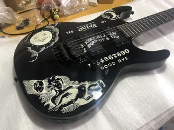 Tovarne po meri 6-string posebne oblike električna kitara, črna barva, oljno slikarstvo, rose fingerboard in črno dodatki 4993