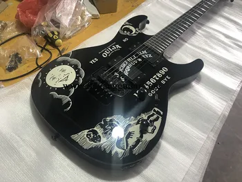 Tovarne po meri 6-string posebne oblike električna kitara, črna barva, oljno slikarstvo, rose fingerboard in črno dodatki