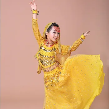 Trebuh Plesne Kostume Dan Otrok Dolge Rokave Ples Strokovne Uspešnosti Konkurence Obleko Dekle Bollywood Obrabe H4592