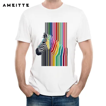 Trendy pisane živahen črte zebra T Shirt Poletje Visoke Kakovosti Živalskih T-Shirt za Moške Hipster Kul Kratek Rokav Tee Vrhovi