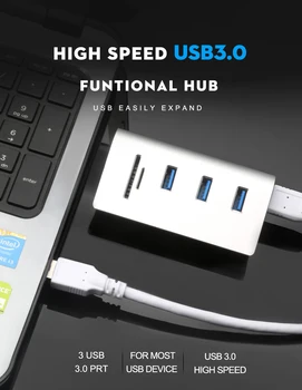 USB 3.0 Hub 3 Vrata z TF / SD Card Reader High Speed Multi USB Razdelilnik usb, card reader za MacBook programa windows za Prenosni RAČUNALNIK
