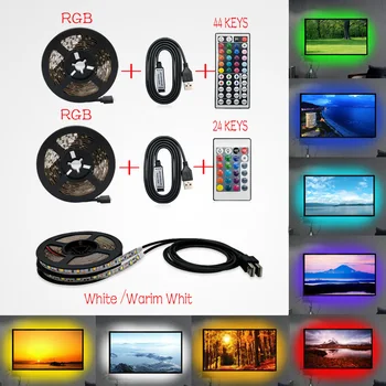 USB 44 Tipko LED Trakovi, žarnice 2835 SMD 5 Prilagodljivo luči LED Trak Trak 5m HDTV TV Namizje Ozadje Zaslona LED Stri 21993