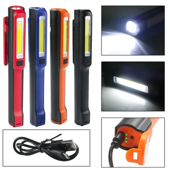 USB Polnilne COB LED Svetilka Delo Svetlobe, Baklo Magnetni Žep Lučka Penlight Prostem Kampiranje Luč Lov 18650 Baterijo