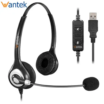 USB Slušalke Stereo z šumov Mikrofona in-line Nadzor,Wantek UC602 Poslovnih Slušalke za Skype,SoftPhone,klicni Center