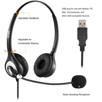 USB Slušalke Stereo z šumov Mikrofona in-line Nadzor,Wantek UC602 Poslovnih Slušalke za Skype,SoftPhone,klicni Center