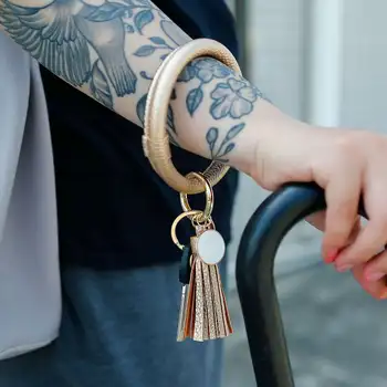 Usnje Bangle Keychain za Ženske Silikonsko Zapestnico Keychain Tassel Wristlet Key Ring Dodatki Darila