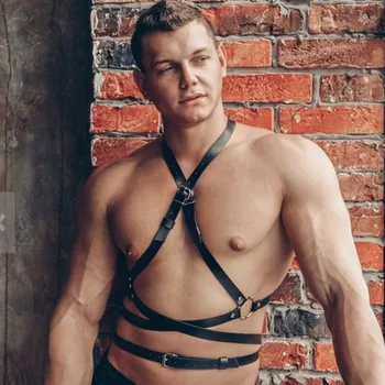 Usnje Vrhovi Moški Pas Pasovi Gothic BDSM Ropstva Gay Prsni Pas Trak Punk Rave Telo Kletke Kostume za Fetiš Moški Gay