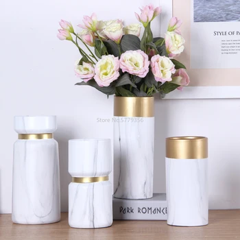 Ustvarjalne Nordijska Vaza Dekoracijo dnevne Sobe Keramike, Zlata Platišča Marmorja Sodobno Opremo Doma Vaze za Homes
