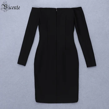 VC Ženske Obleke Za Pomembne Priložnosti Cocktail Obleke Off Black-ramo Gumb Design Povoj Obleko