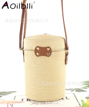Vedro-oblikovane pp travo priložnostne tkane žensk torba retro messenger slame plaže vrečko