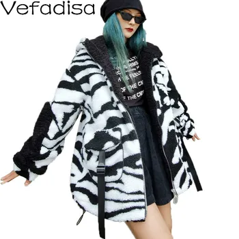 Vefadisa Moda Zebra Print Kašmir Plašč Ženske 2020 Jeseni, Pozimi Debel Plus Velikost Leopard Tiskanja Hooded Suknji Priložnostne QYF4542