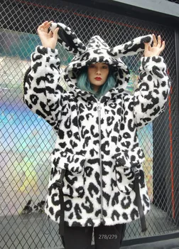 Vefadisa Moda Zebra Print Kašmir Plašč Ženske 2020 Jeseni, Pozimi Debel Plus Velikost Leopard Tiskanja Hooded Suknji Priložnostne QYF4542