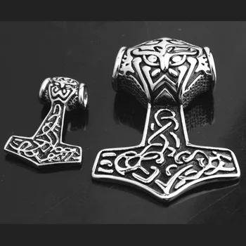 Velika/Mala Izbrati Nove Velike Srebrne Barve&Črne Nerjaveče Jeklo Mens Thor je Kladivo Viking Amulet Mjolnir Ogrlico, Obesek Polje Verige