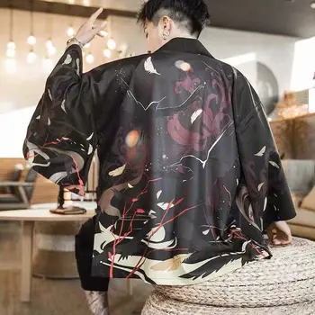 Velika Velikost 3XL Tiskanja Japonski Yukata Moških Kimono Jopico Poletje Plaža Kimono Svoboden Japonski Samuraj Priložnostne Oblačila Vrhnja oblačila