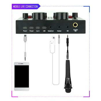 Več Učinkov Live Sound Card za Brezžični Bluetooth Voice Changer Kompaktne Zunanje USB Odstranitev Vokalno Mešalnik Odbor Oddaja