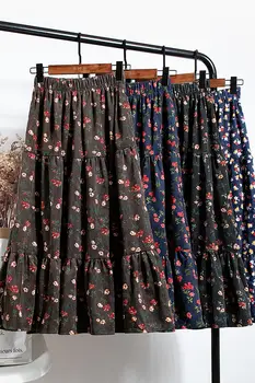 Vintage Cvetlični Velvet Midi Krilo Ženske Jeseni in Pozimi Nove Ženske Hujšanje Priložnostne Moda A-Line Torto Faldas De Mujer y664