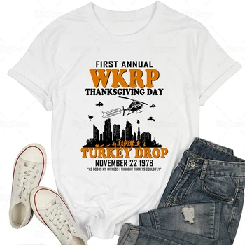 Vintage Stil Bombaž Prvi Letni WKRP Zahvalni Dan T Shirt Cincinnati Turčija Spusti Grafični Tees
