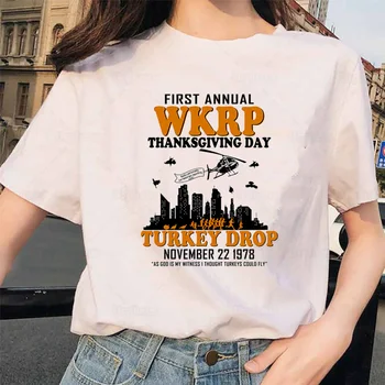 Vintage Stil Bombaž Prvi Letni WKRP Zahvalni Dan T Shirt Cincinnati Turčija Spusti Grafični Tees