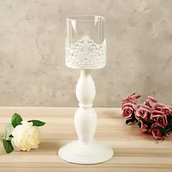Vintage Valentinovo Doma Dekor Romantično Poročno Dekoracijo Beli svečniki Visok Kozarec Svečnikov Kovinske Obrti
