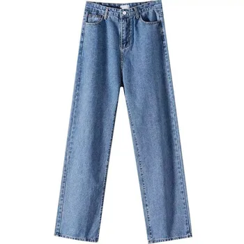 Visok Pas Naravnost fant jeans za ženske, Ženske, modro Priložnostne Svoboden Širok Noge Traper Hlače Vintage Moda Plus Velikost Hlače