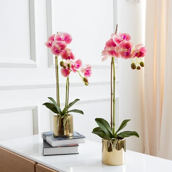 Visoko kakovostni dobro oblikovana tabela cvet + vaza umetno Latex orhideja cvetlični aranžma pravi dotik ins priljubljen